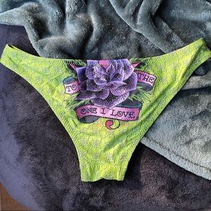 VINTAGE Ed Hardy Lime Green LOVE KILLS SLOWLY bikini bottoms